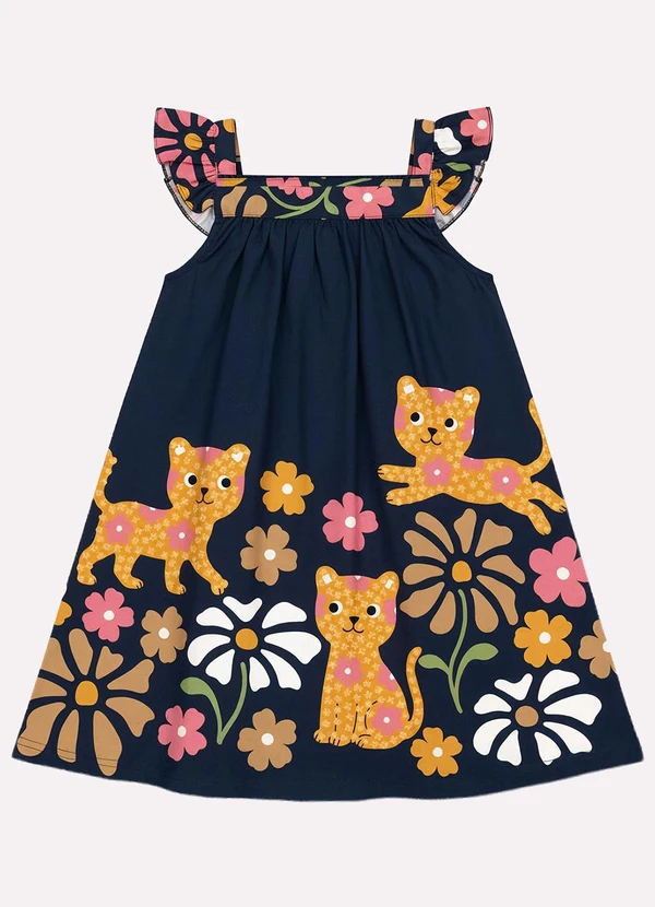 Kyly - Vestido Infantil Menina Gatinhos Azul