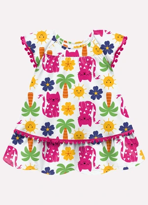 Kyly - Vestido Infantil Menina Gatinhos Branco - KYLY