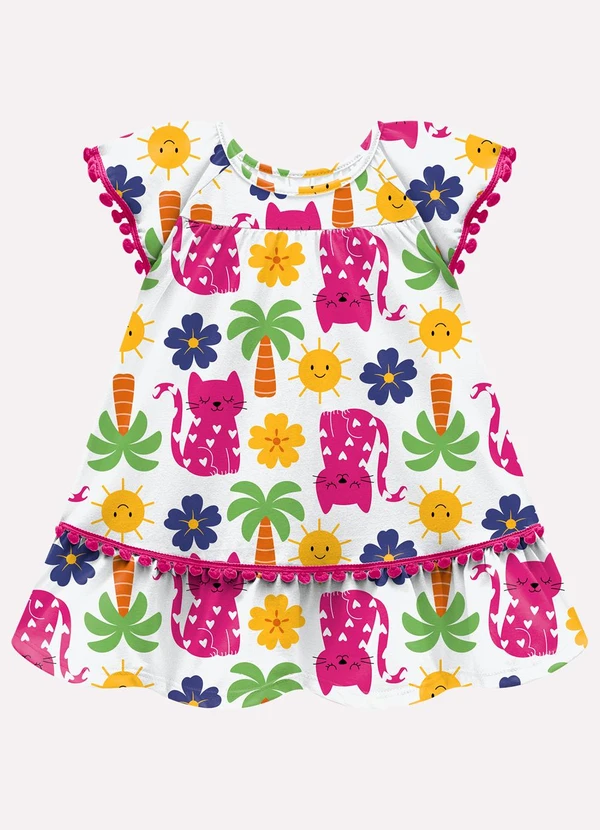 Kyly - Vestido Infantil Menina Gatinhos Branco