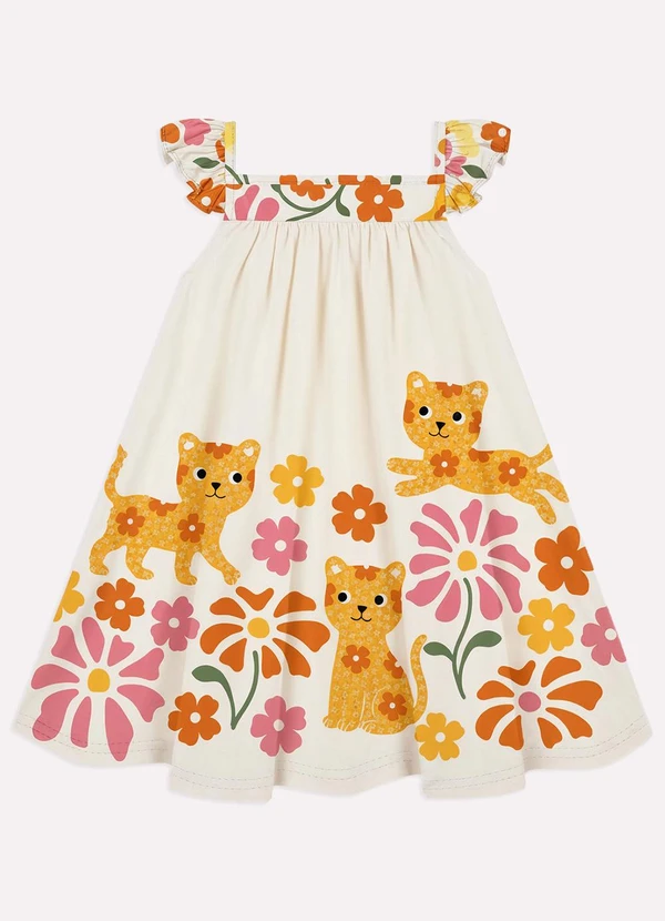 Kyly - Vestido Infantil Menina Gatinhos Branco