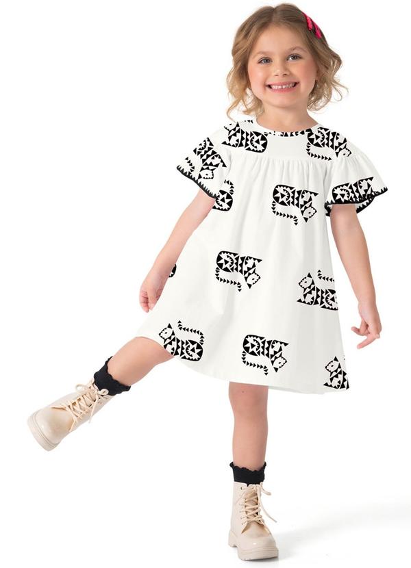 Nanai - Vestido Infantil Menina Gatos Off White