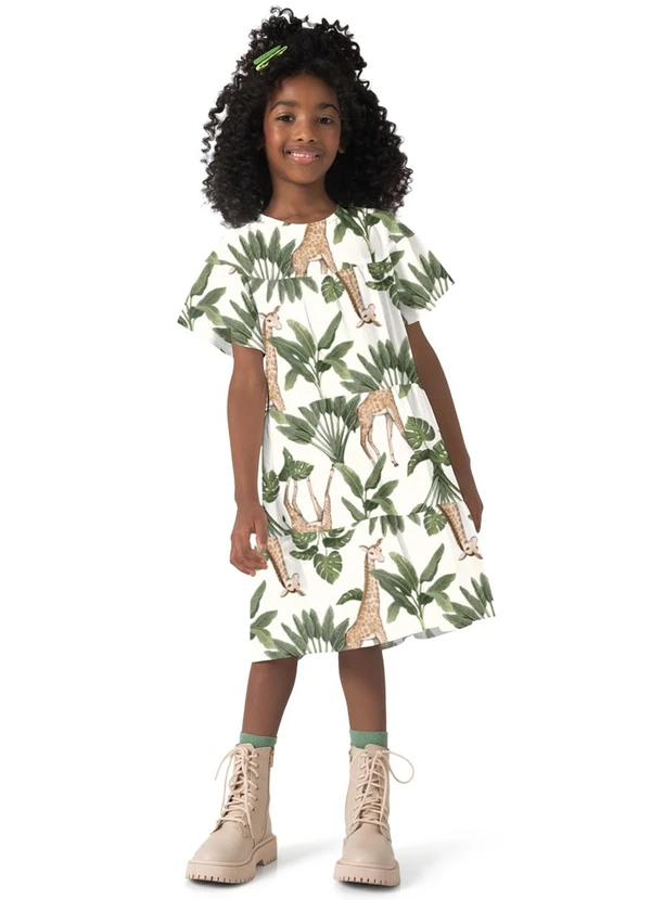 Nanai - Vestido Infantil Menina Girafa Off White