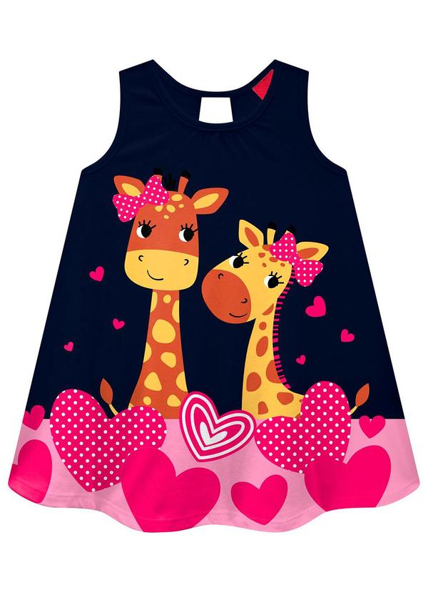 Kyly - Vestido Infantil Menina Girafas Azul Marinho