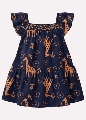 Kyly - Vestido Infantil Menina Girafas Azul - KYLY