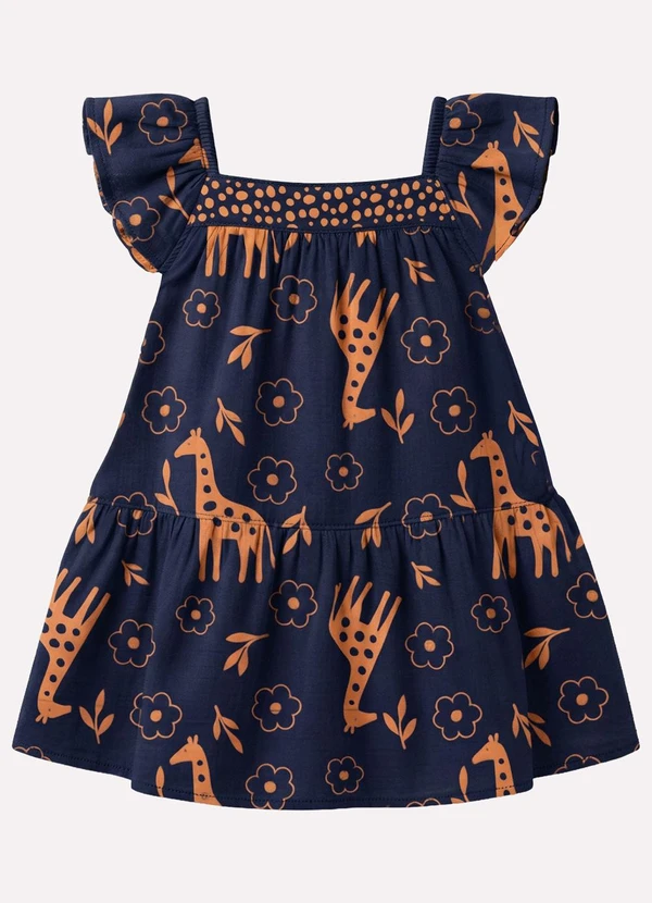 Kyly - Vestido Infantil Menina Girafas Azul