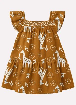Kyly - Vestido Infantil Menina Girafas Marrom - KYLY