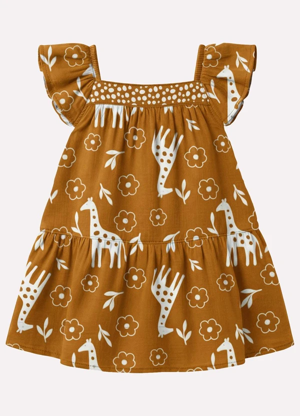 Kyly - Vestido Infantil Menina Girafas Marrom