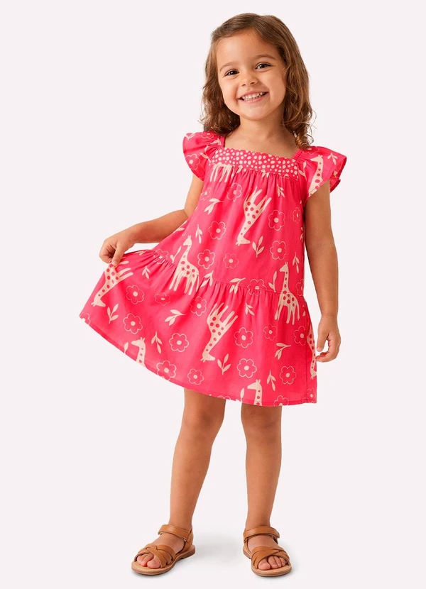 Kyly - Vestido Infantil Menina Girafas Vermelho