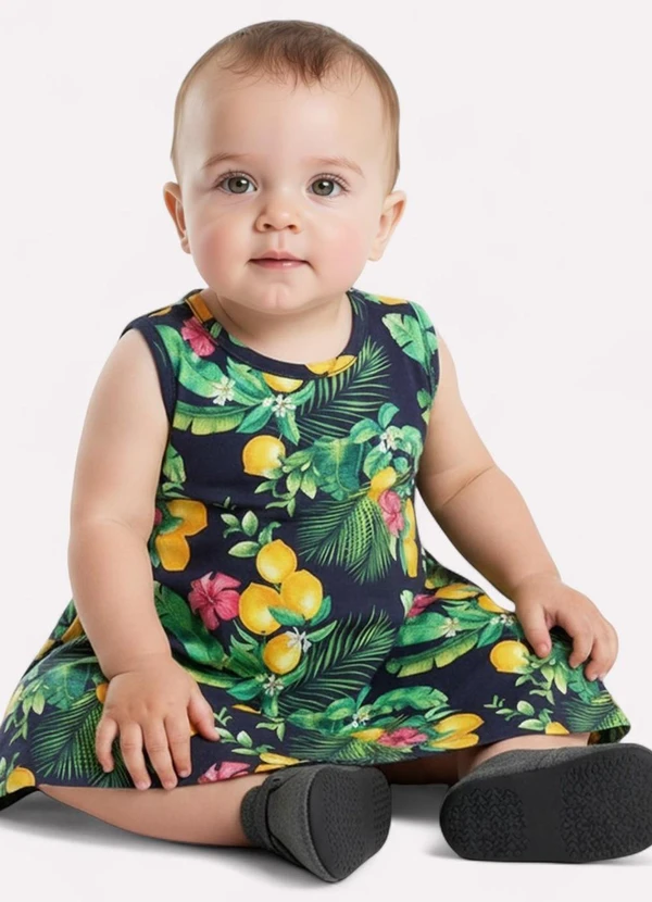 Kyly - Vestido Infantil Menina Limão Azul Marinho