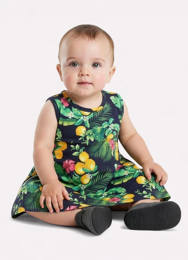 Kyly - Vestido Infantil Menina Limão Azul Marinho