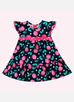 Kyly - Vestido Infantil Menina Limões Azul Marinho - KYLY