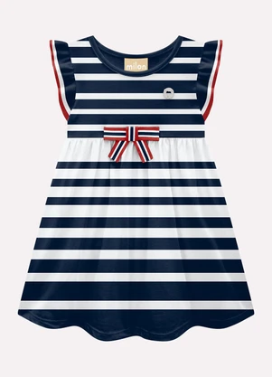 Milon - Vestido Infantil Menina Listrado Azul Marinho - MILON