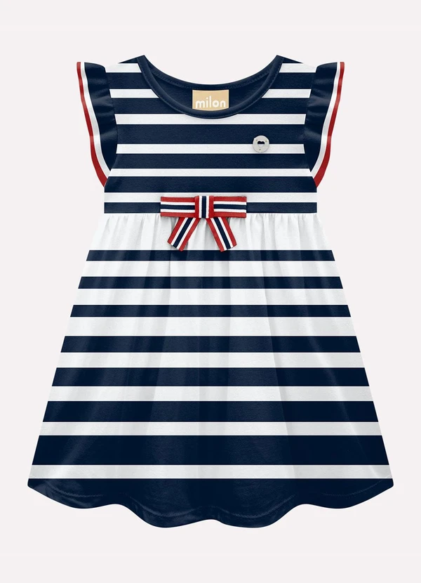 Milon - Vestido Infantil Menina Listrado Azul Marinho 2