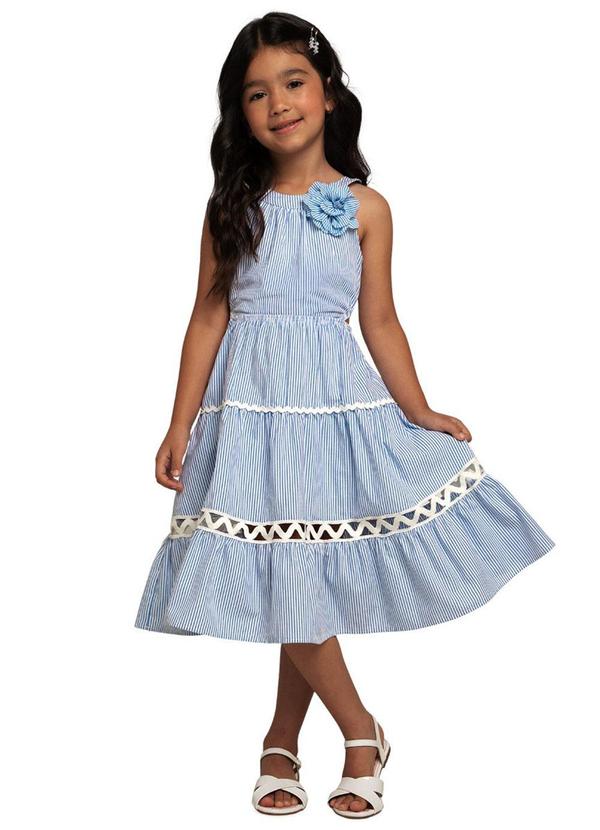 Milon - Vestido Infantil Menina Listrado Azul