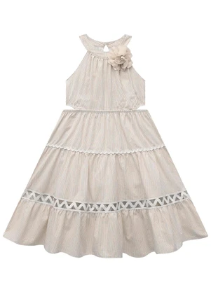 Milon - Vestido Infantil Menina Listrado Bege - MILON