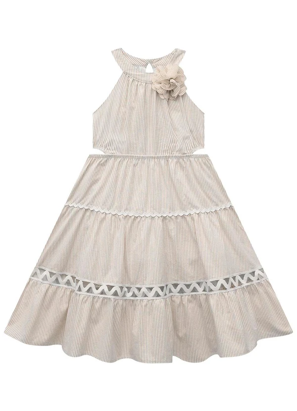 Milon Vestido Infantil Menina Listrado Bege