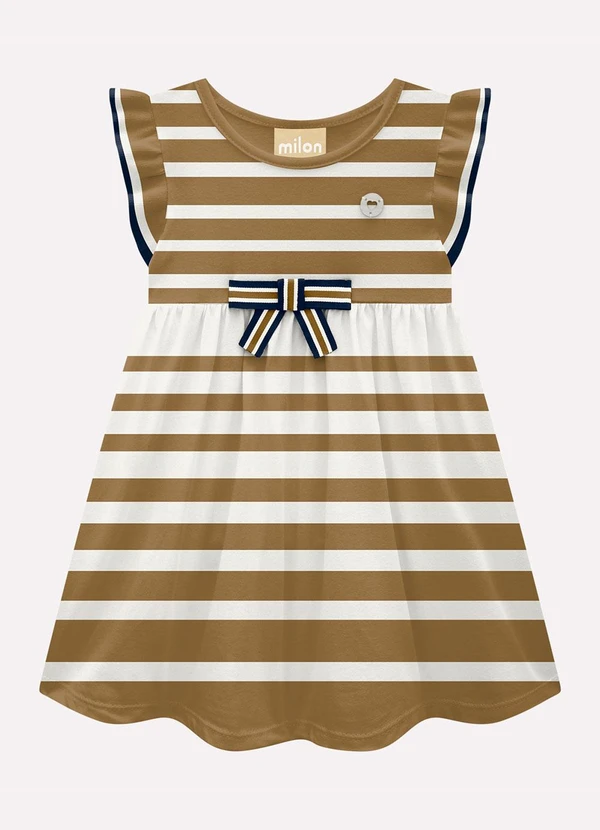 Milon - Vestido Infantil Menina Listrado Marrom