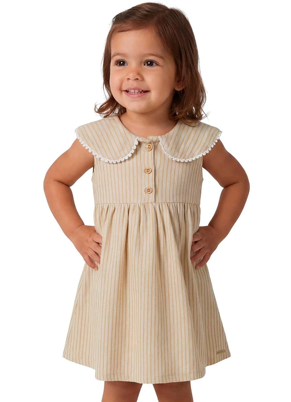 Colorittá - Vestido Infantil Menina Listrado Renda Amarelo