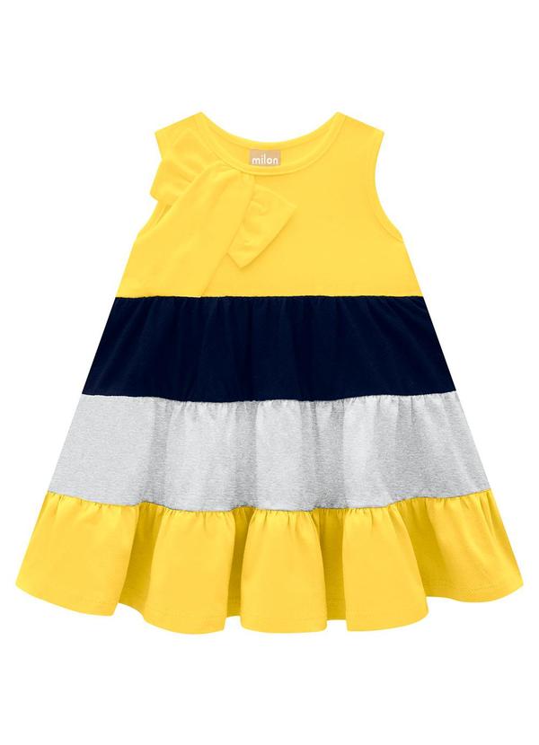 Milon - Vestido Infantil Menina Listras Amarelo