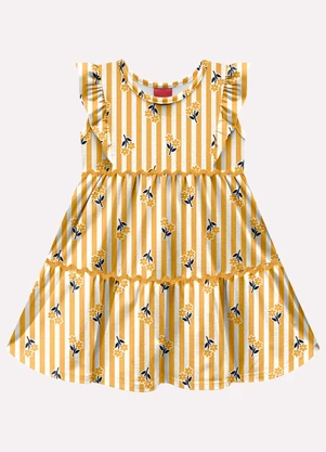 Kyly - Vestido Infantil Menina Listras Amarelo - KYLY