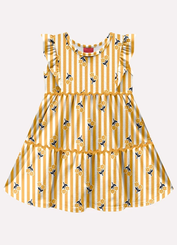 Kyly - Vestido Infantil Menina Listras Amarelo