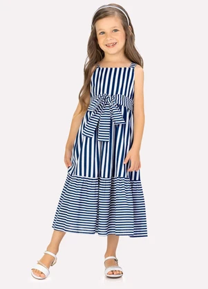 Milon - Vestido Infantil Menina Listras Azul - MILON
