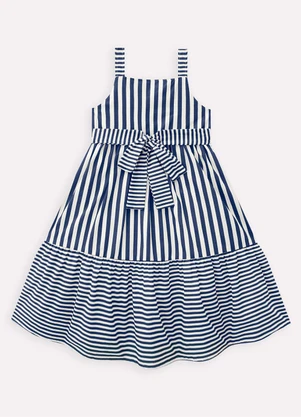 Milon - Vestido Infantil Menina Listras Azul - MILON