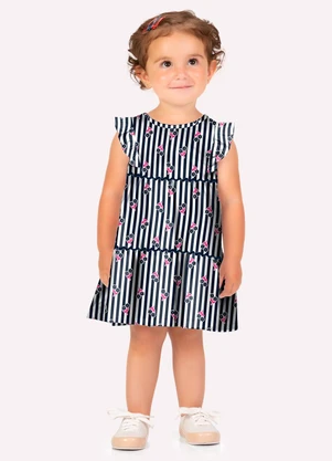 Kyly - Vestido Infantil Menina Listras Azul - KYLY