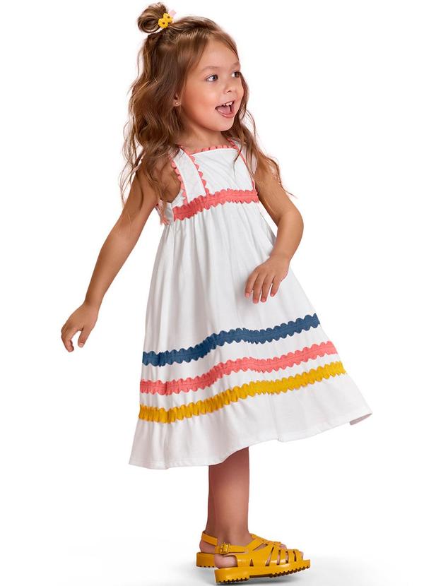 Nanai - Vestido Infantil Menina Listras Branco