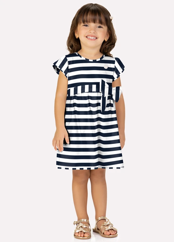 Milon - Vestido Infantil Menina Listras Milon Azul