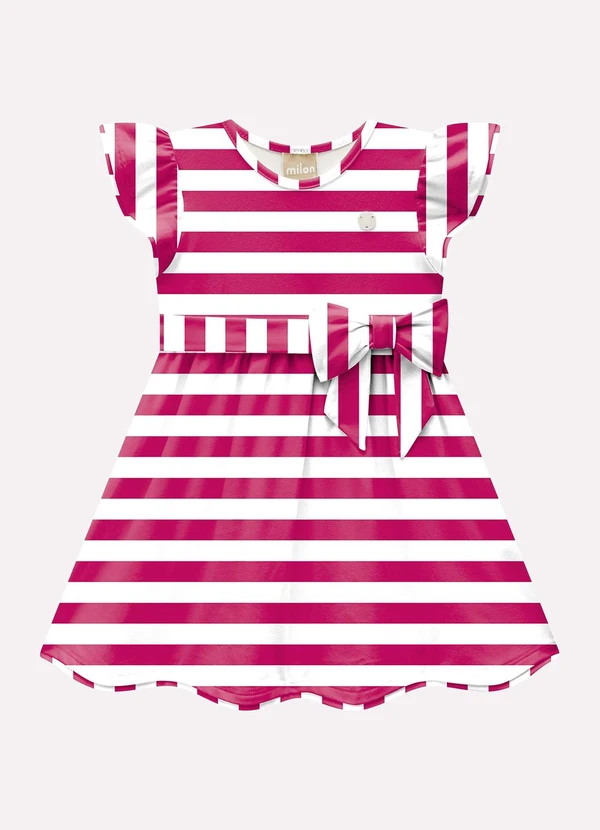 Milon - Vestido Infantil Menina Listras Milon Rosa