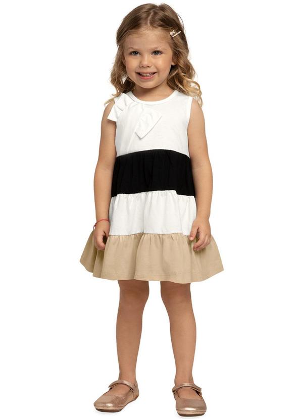 Milon - Vestido Infantil Menina Listras Off White