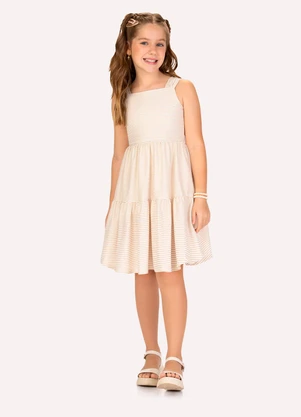 Kyly - Vestido Infantil Menina Listras Off White - KYLY