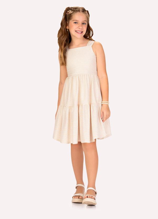 Kyly - Vestido Infantil Menina Listras Off White
