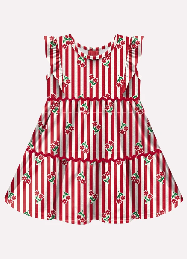 Kyly - Vestido Infantil Menina Listras Vermelho