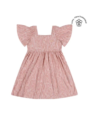 Colorittá - Vestido Infantil Menina Malha Linho Flor Rosa - COLORITTÁ