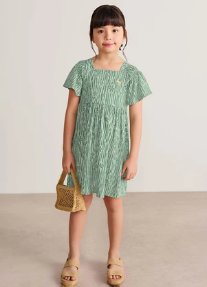 Colorittá - Vestido Infantil Menina Malha Linho Flor Verde - COLORITTÁ