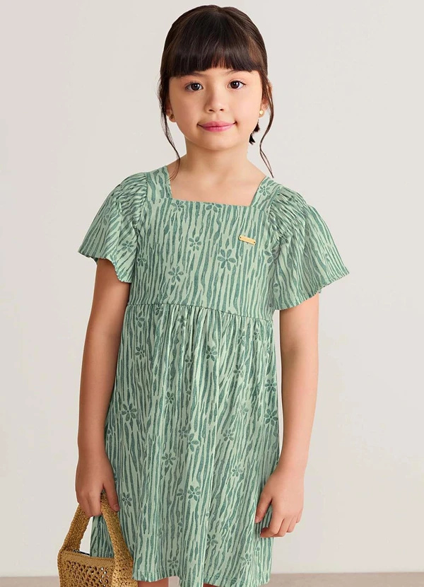 Colorittá - Vestido Infantil Menina Malha Linho Flor Verde