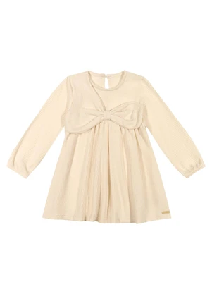 Colorittá - Vestido Infantil Menina Malha Tricô Laço Bege - COLORITTÁ