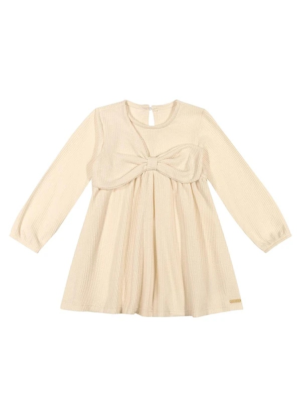 Colorittá - Vestido Infantil Menina Malha Tricô Laço Bege