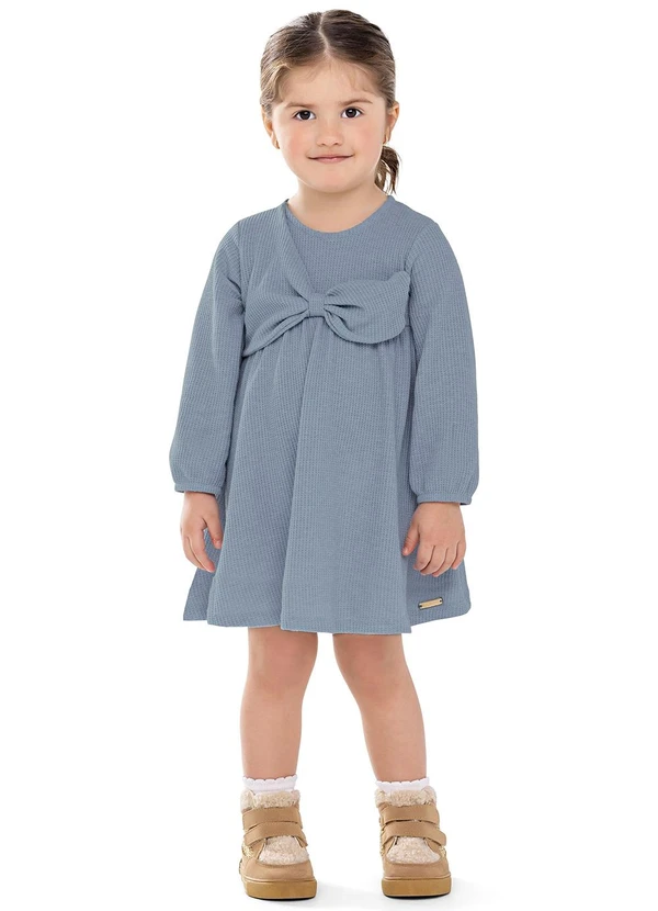 Colorittá - Vestido Infantil Menina Malha Tricô Laço Azul