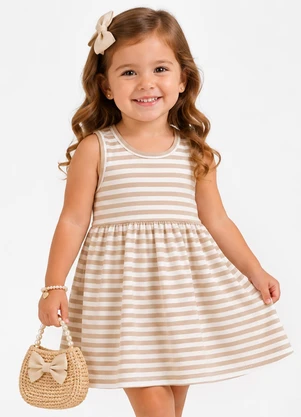 Rovitex - Vestido Infantil Menina Manga Curta Bege - ROVITEX