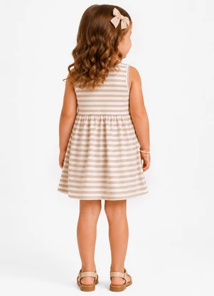Rovitex - Vestido Infantil Menina Manga Curta Bege - ROVITEX