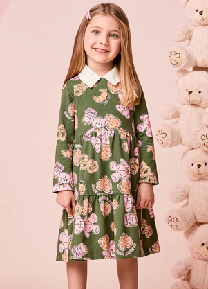Momi - Vestido Infantil Menina Manga Longa de Sweet Bear - MOMI