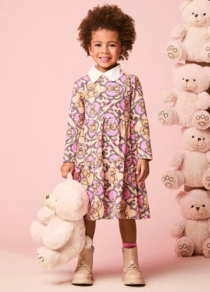 Momi - Vestido Infantil Menina Manga Longa de Ursinha Cow - MOMI