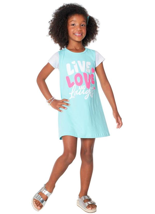 Rovitex - Vestido Infantil Menina Manga Malha Brilho Azul