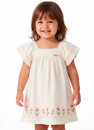 Colorittá - Vestido Infantil Menina Mangas Amplas Bege - COLORITTÁ