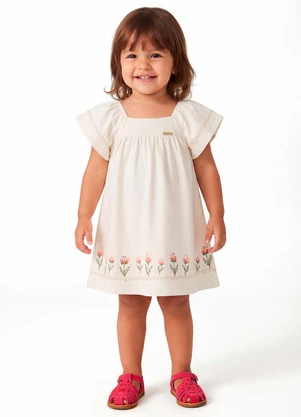Colorittá - Vestido Infantil Menina Mangas Amplas Bege - COLORITTÁ