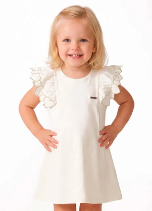 Colorittá - Vestido Infantil Menina Mangas Bordadas Bege - COLORITTÁ