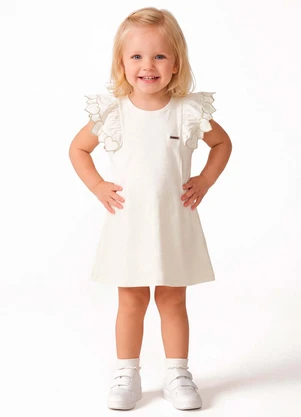 Colorittá - Vestido Infantil Menina Mangas Bordadas Bege - COLORITTÁ